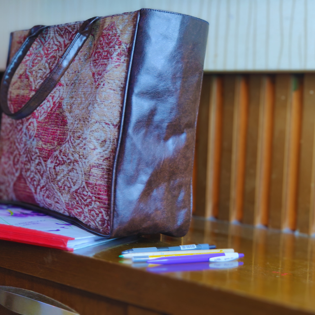 Jaquard and Leather Tote Bags