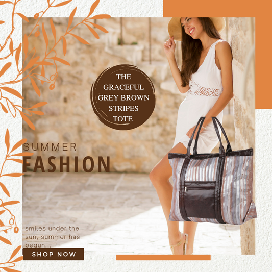 On-the-Go Tote Bag | Faux Leather Exterior & Inner Waterproof Lining Striped - Silver Grey