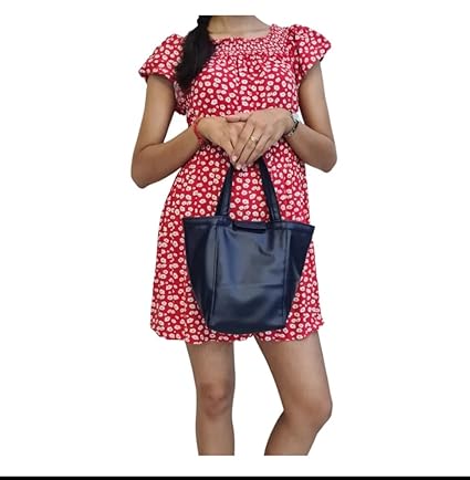 Stylish Lunch Bag - Faux Leather Exterior, Trendy Prints | Inner Waterproof Lining Blue