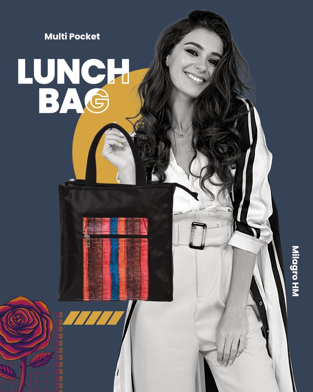 Handmade Lunch Bag for Office & College Faux Leather Tiffin Bag with Zip Closure