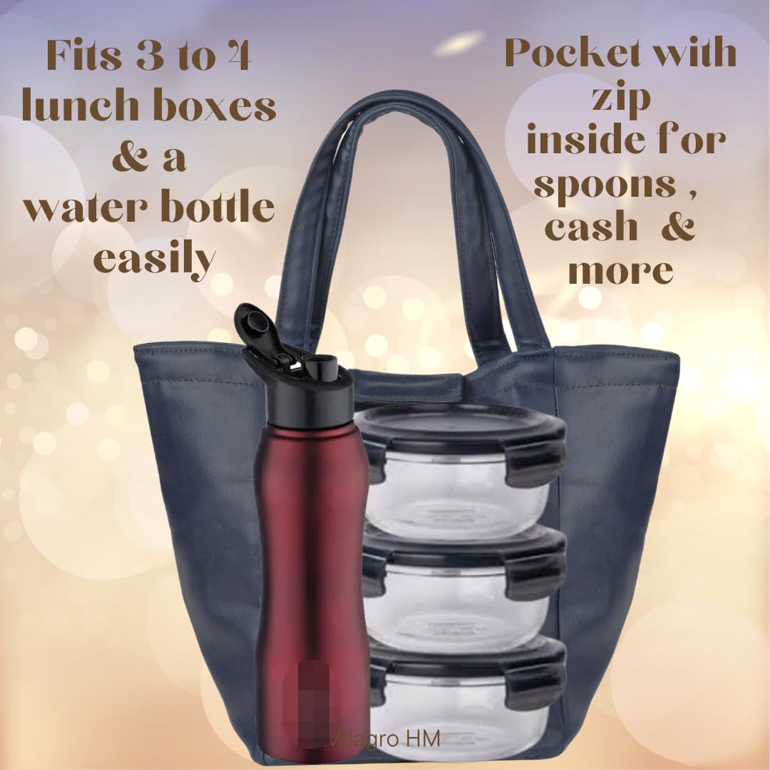 Stylish Lunch Bag - Faux Leather Exterior, Trendy Prints | Inner Waterproof Lining