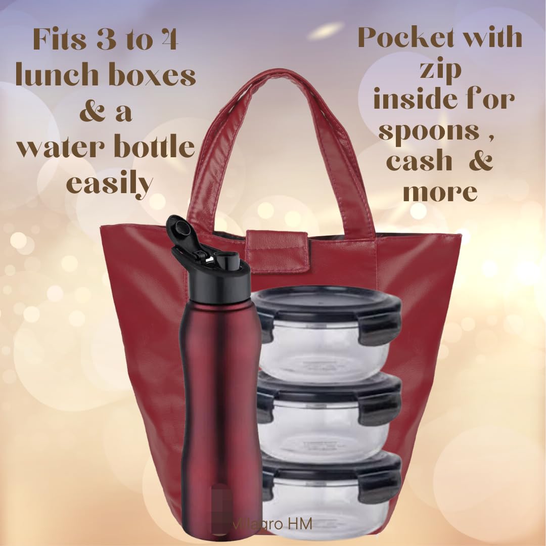 Stylish Lunch Bag - Faux Leather Exterior, Trendy Prints | Inner Waterproof Lining