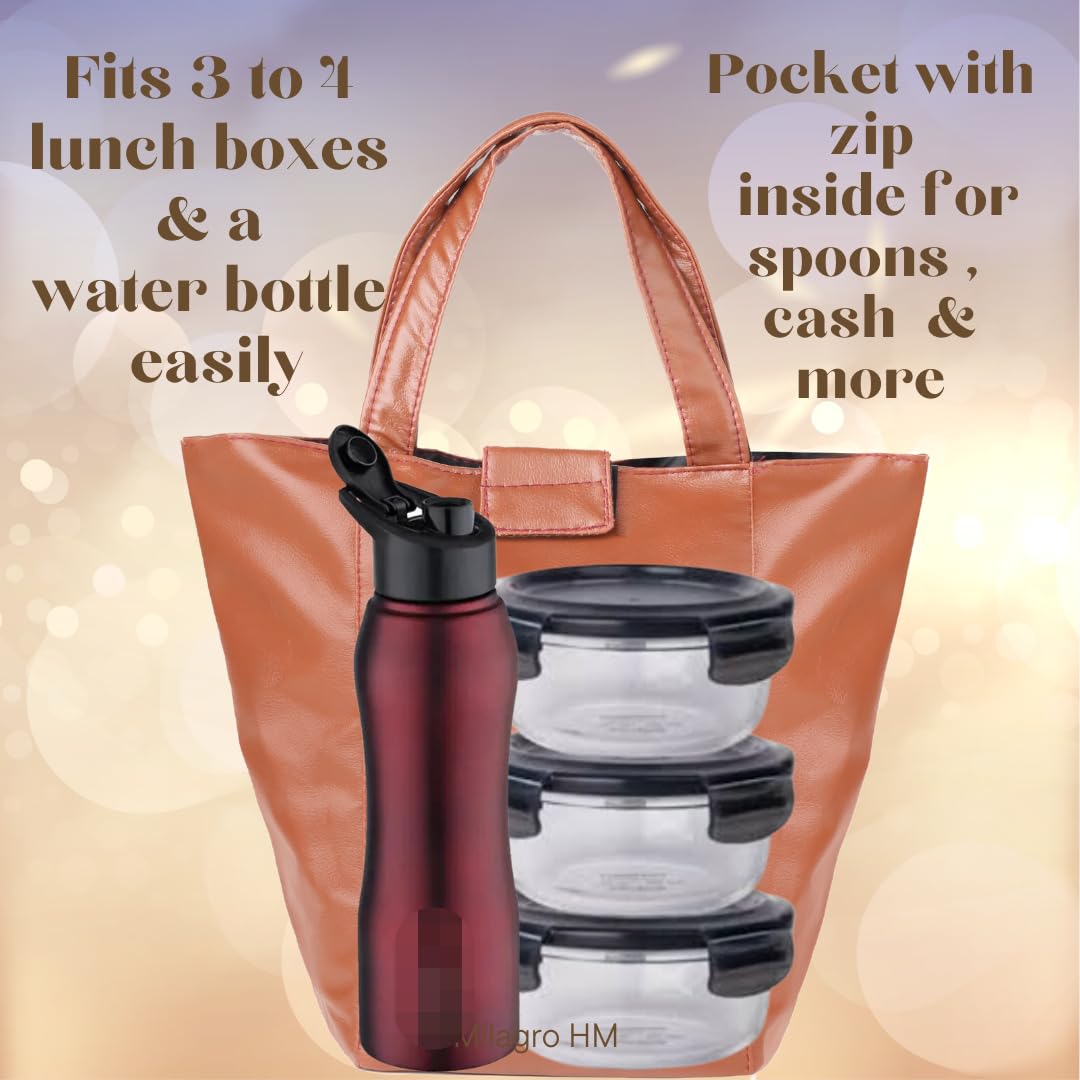 Stylish Lunch Bag - Faux Leather Exterior, Trendy Prints | Inner Waterproof Lining