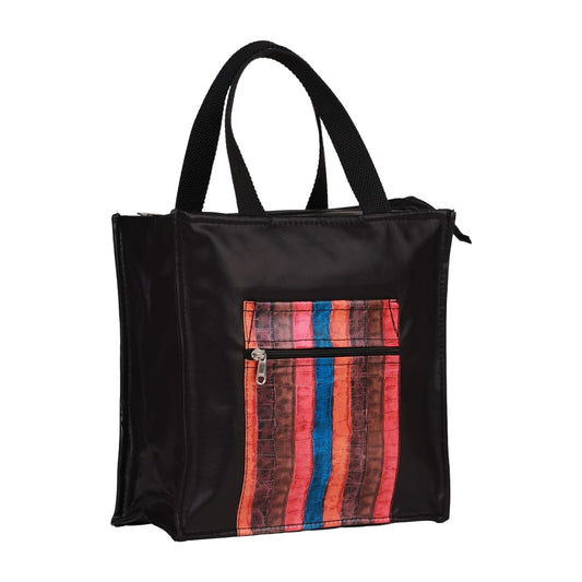 Handmade Lunch Bag for Office & College Faux Leather Tiffin Bag with Zip Closure