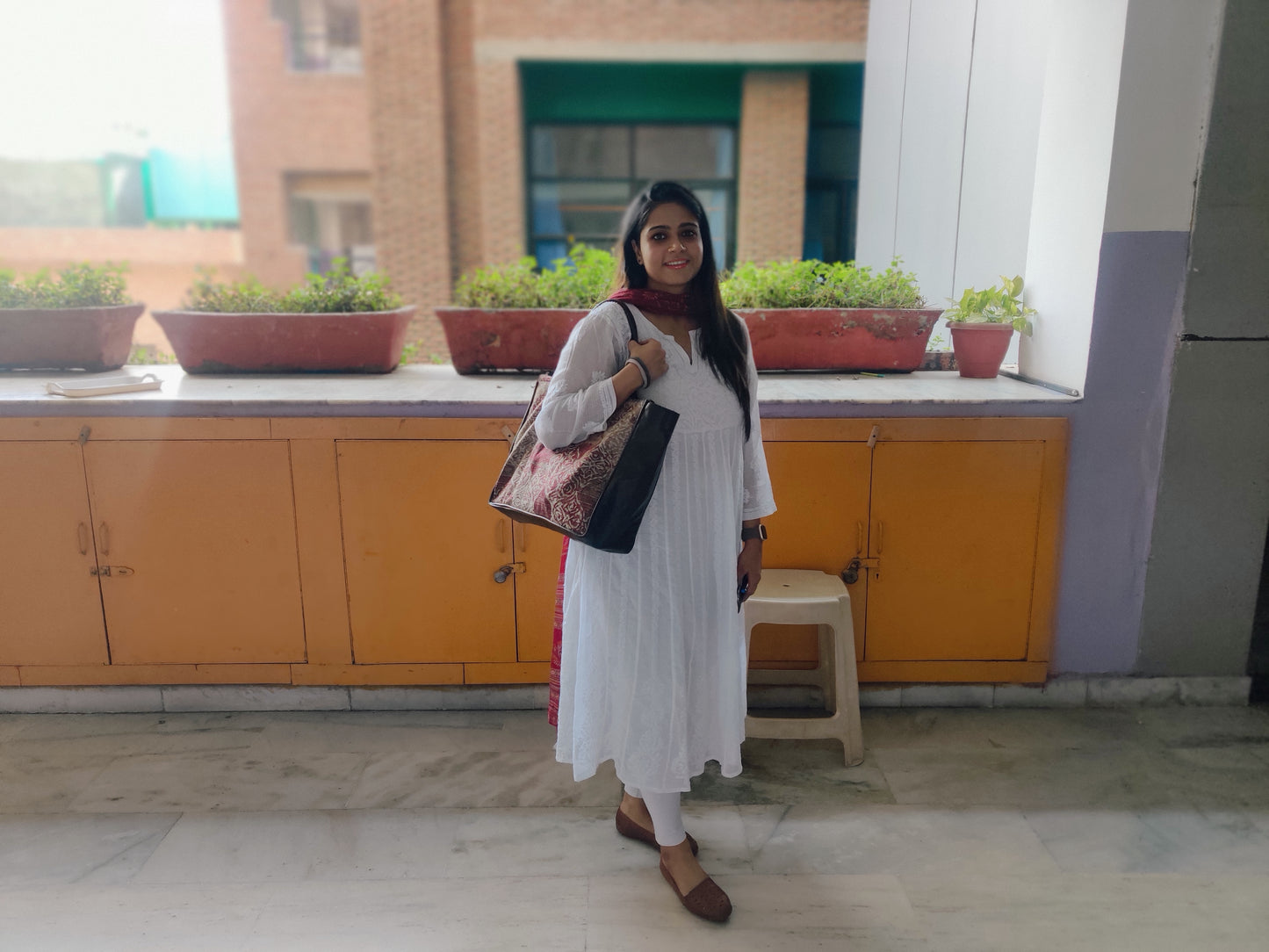 Jaquard and Leather Tote Bags