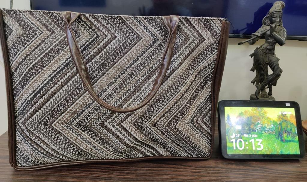Jaquard and Leather Tote Bags