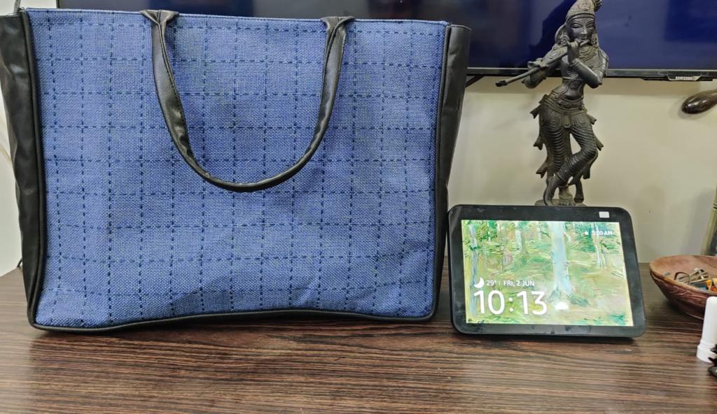 Jaquard and Leather Tote Bags