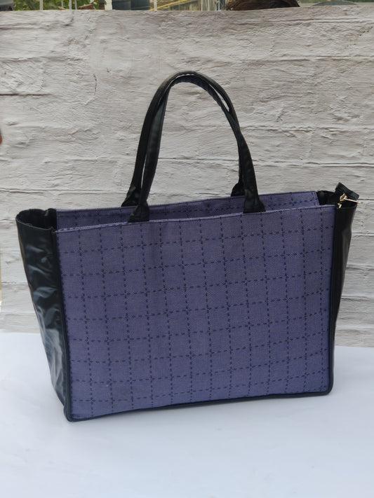 Jaquard and Leather Tote Bags Blue