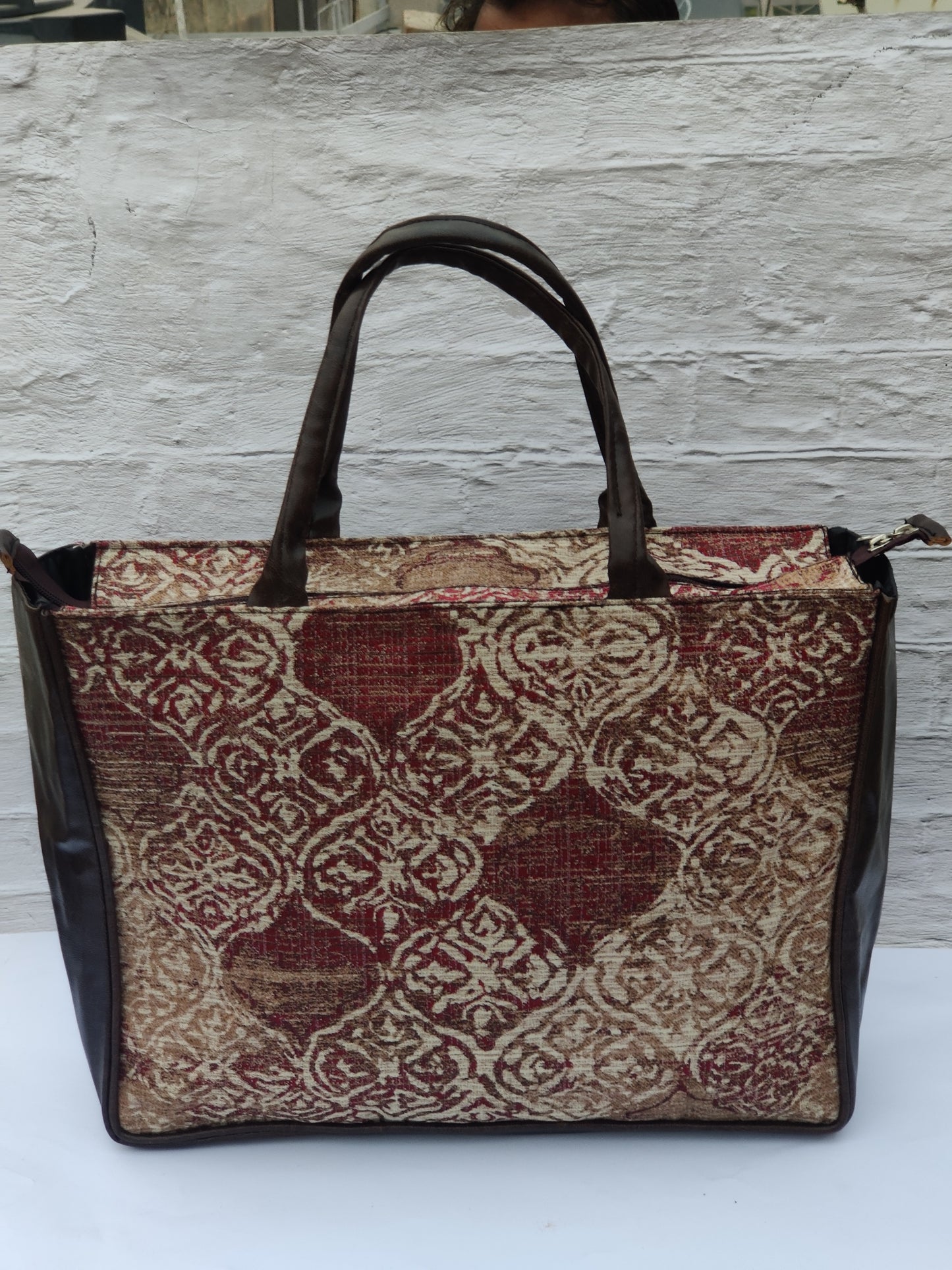 Jaquard and Leather Tote Bags