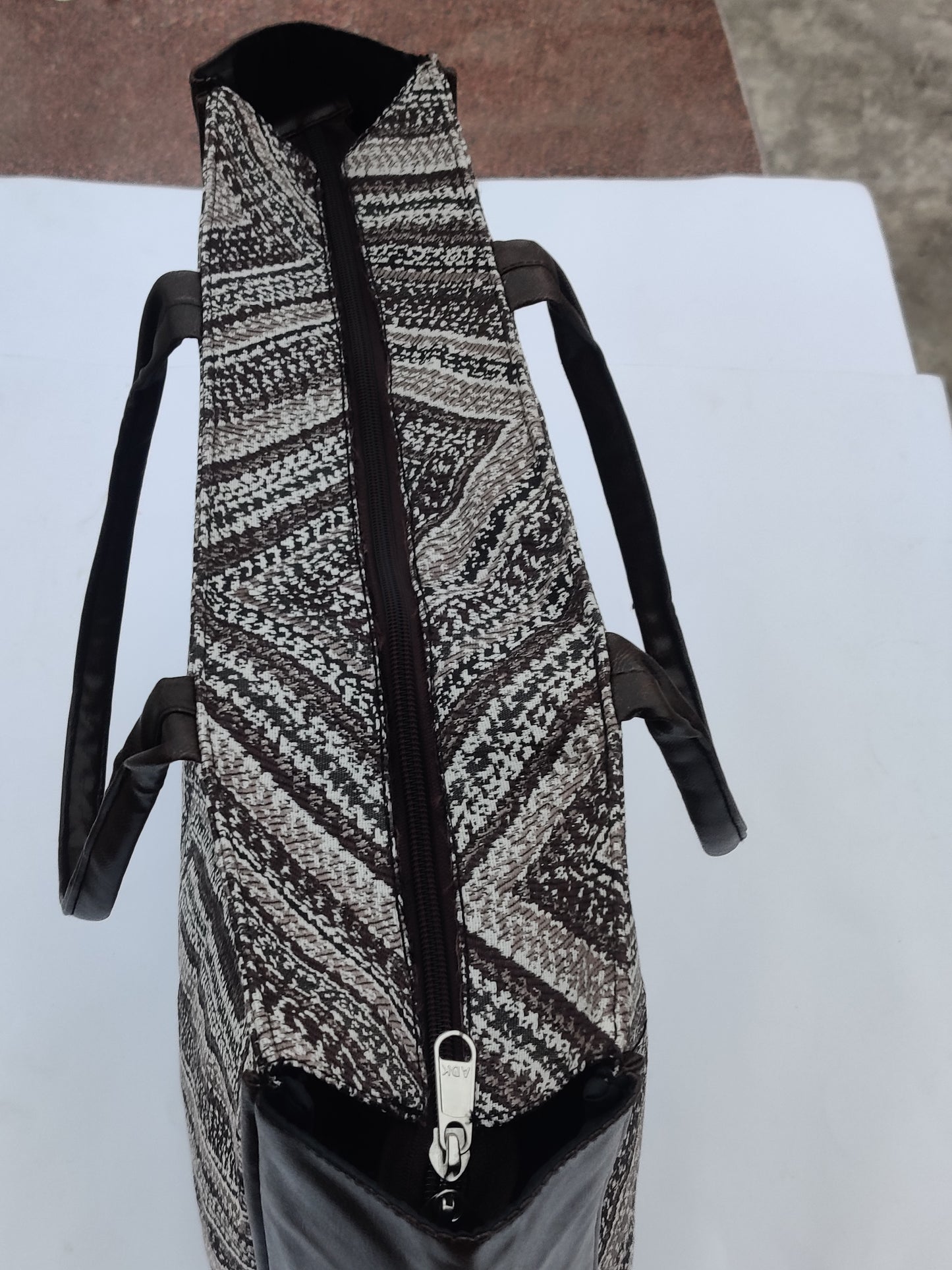 Jaquard and Leather Tote Bags