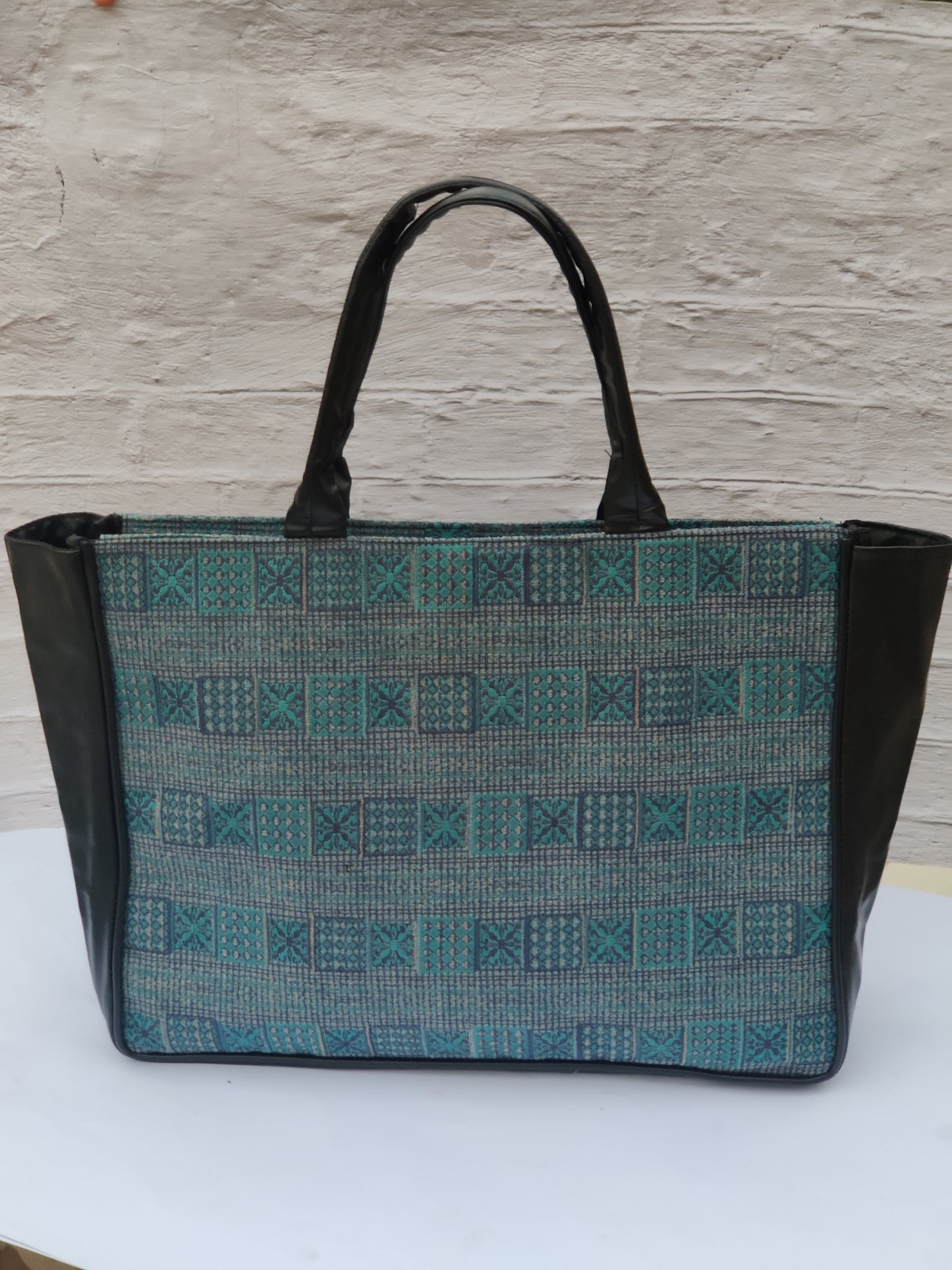 Jaquard and Leather Tote Bags
