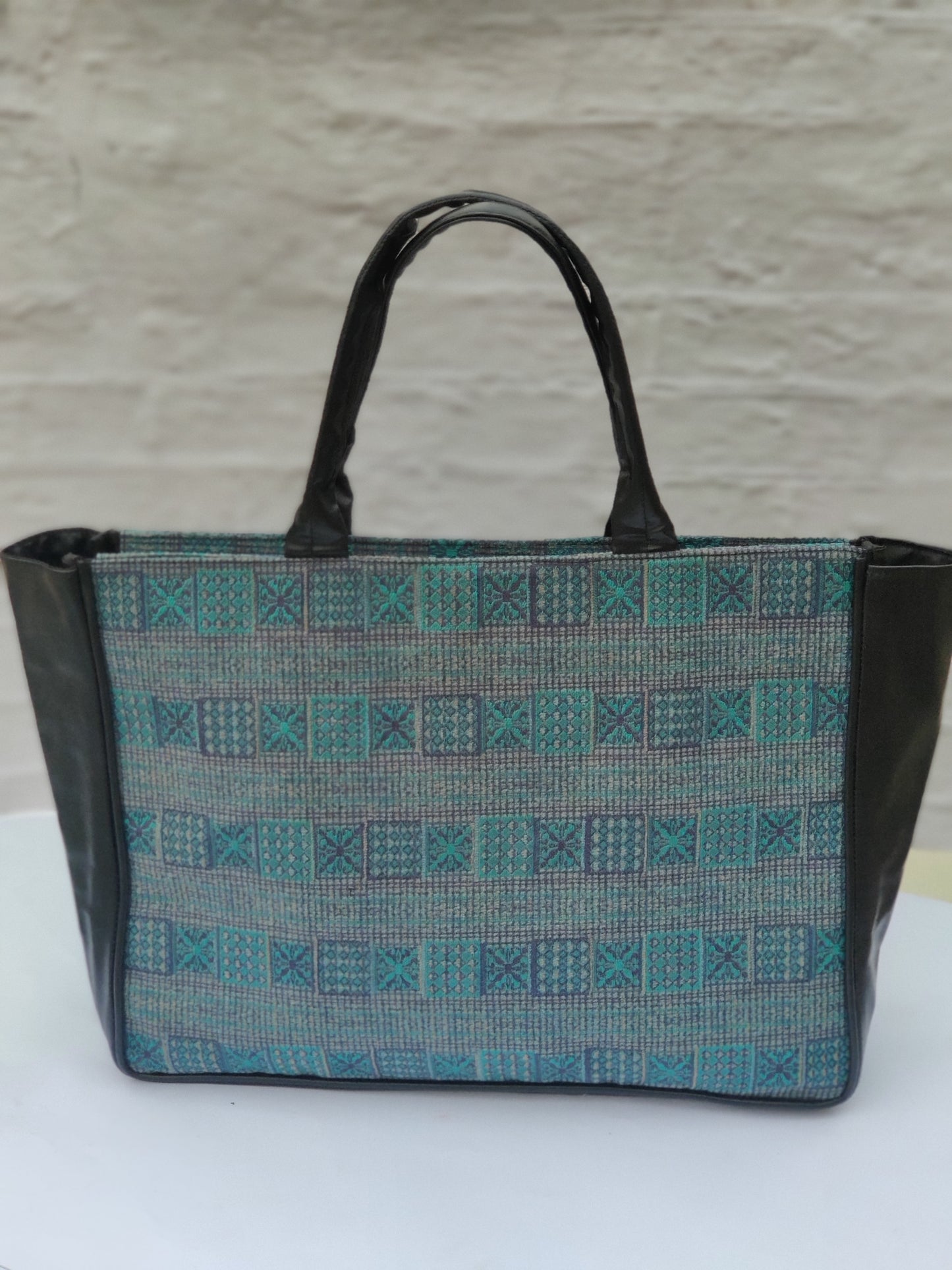 Jaquard and Leather Tote Bags