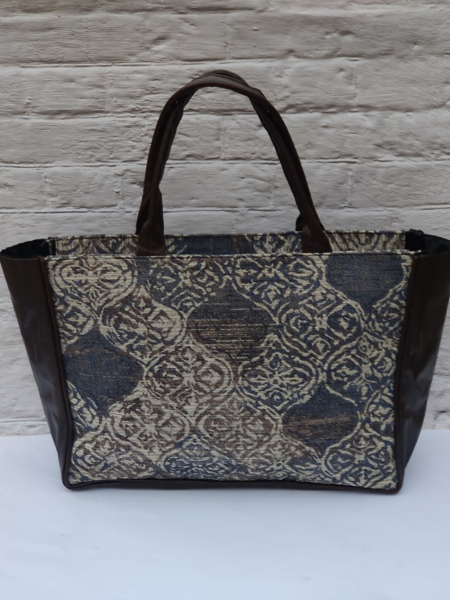 Jaquard and Leather Tote Bags