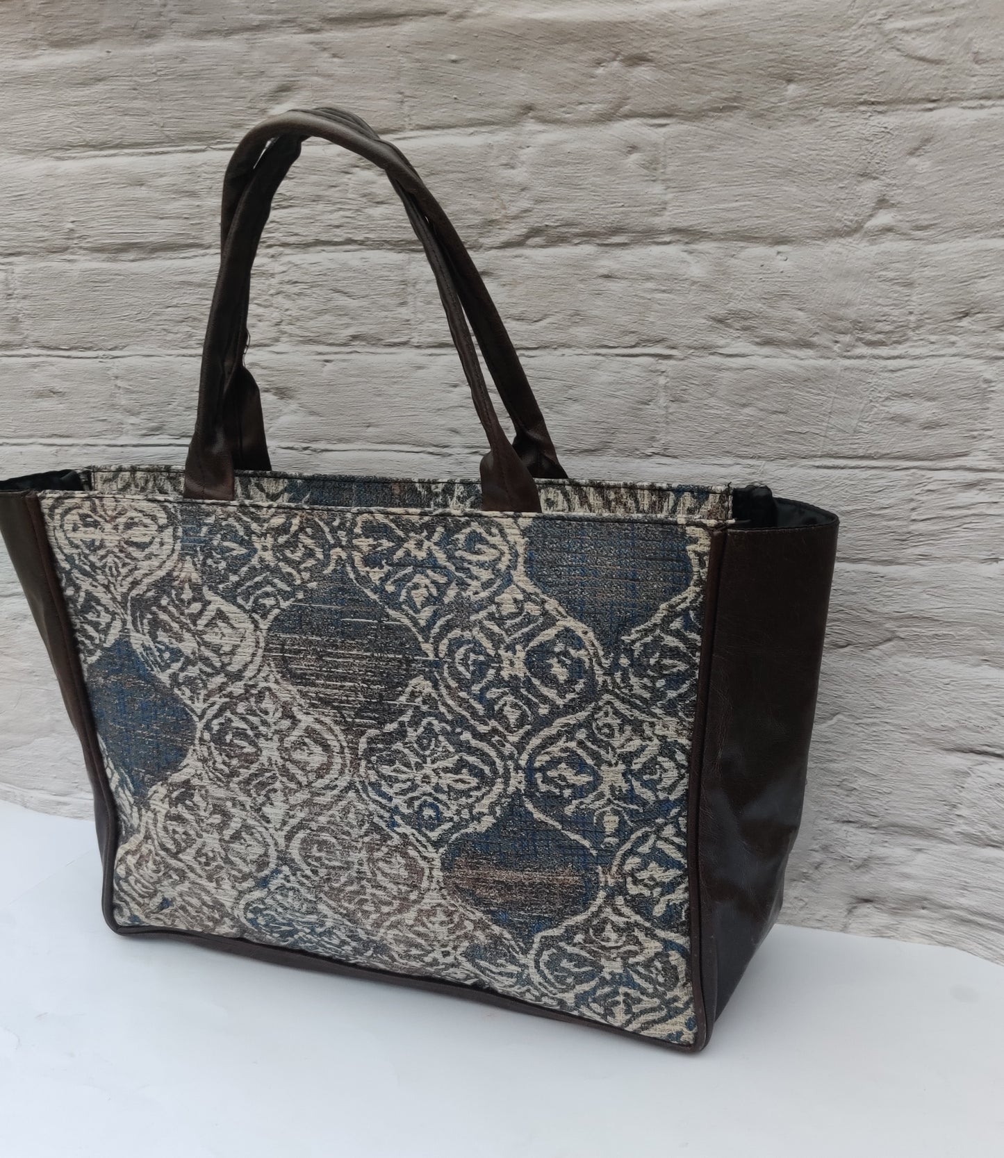 Jaquard and Leather Tote Bags