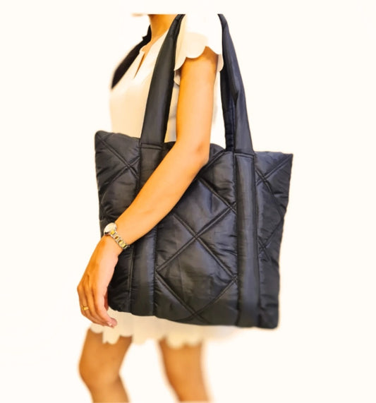 Quilted Long Tote Bags Black