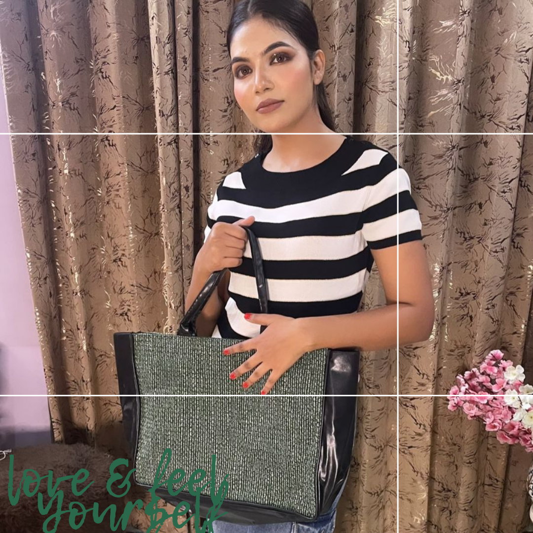 Jaquard and Leather Tote Bags