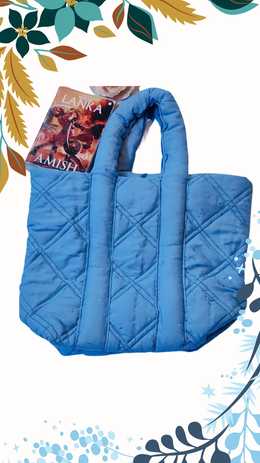 Quilted Long Tote Bags Blue