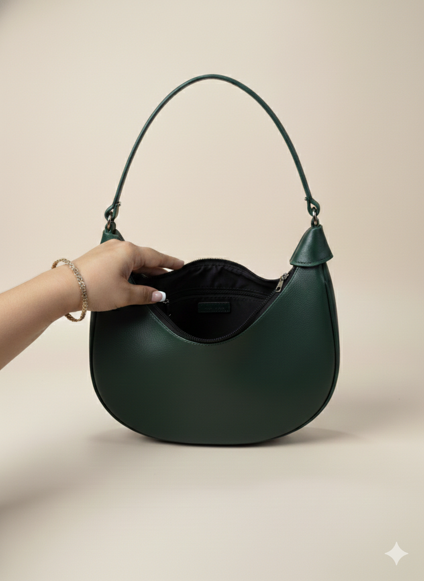 Ananya Green Vegan Leather Shoulder Bag