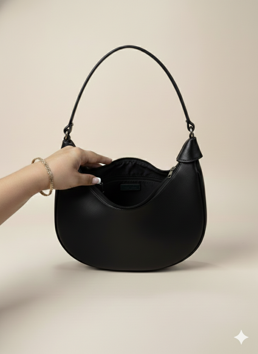 Ananya Black Vegan Leather Shoulder Bag