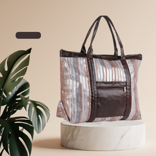 On-the-Go Tote Bag : Striped Silver Grey One Nighter