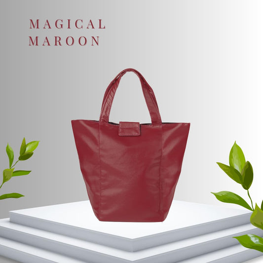 Stylish Lunch Bag - Faux Leather Exterior, Trendy Prints | Inner Waterproof Lining Maroon