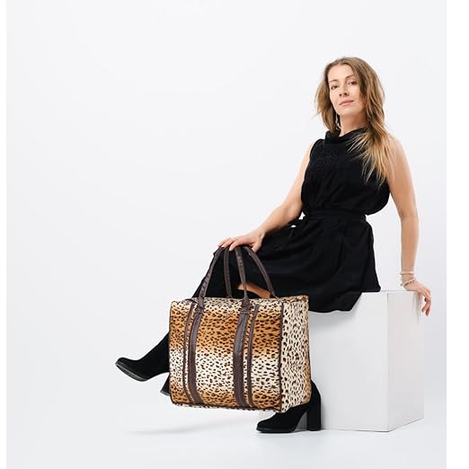 Large Tote Bag | Suede Exterior, Faux Leather Straps & Waterproof Lining Tiger Print