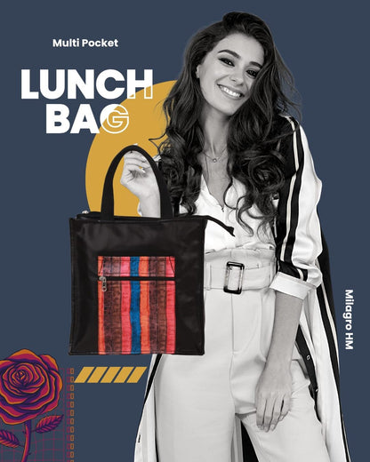 Handmade Lunch Bag for Office & College Faux Leather Tiffin Bag with Zip Closure