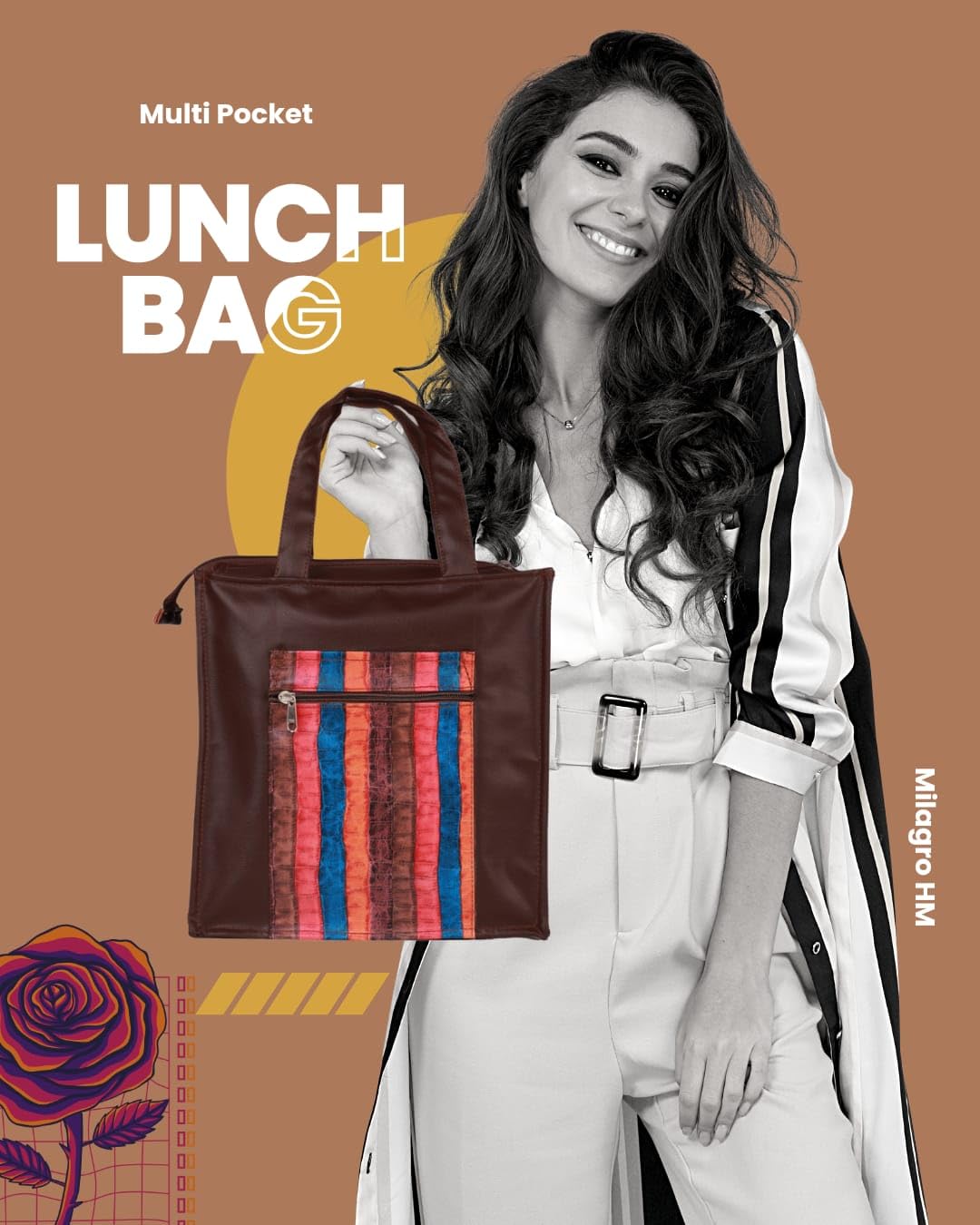 Handmade Lunch Bag for Office & College Faux Leather Tiffin Bag with Zip Closure