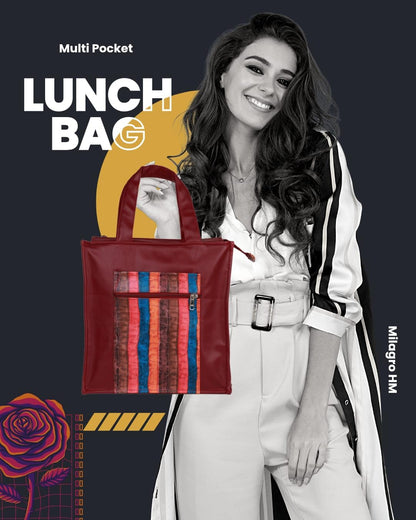 Handmade Lunch Bag for Office & College Faux Leather Tiffin Bag with Zip Closure