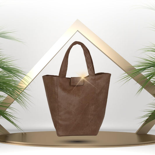 Stylish Lunch Bag - Faux Leather Exterior, Trendy Prints | Inner Waterproof Lining Brown