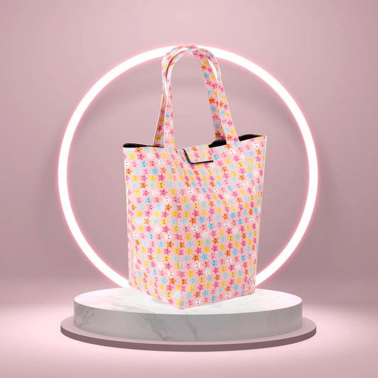 Lunch Bag | Faux Leather Exterior & Inner Waterproof Lining Starry Nights : Pink