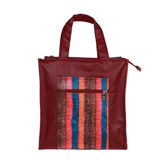 Handmade Lunch Bag for Office & College Faux Leather Tiffin Bag with Zip Closure maroon
