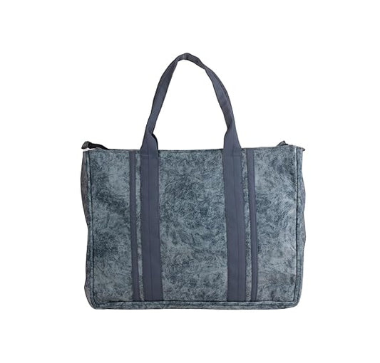 Large Tote Bag | Suede Exterior, Faux Leather Straps & Waterproof Lining Blue