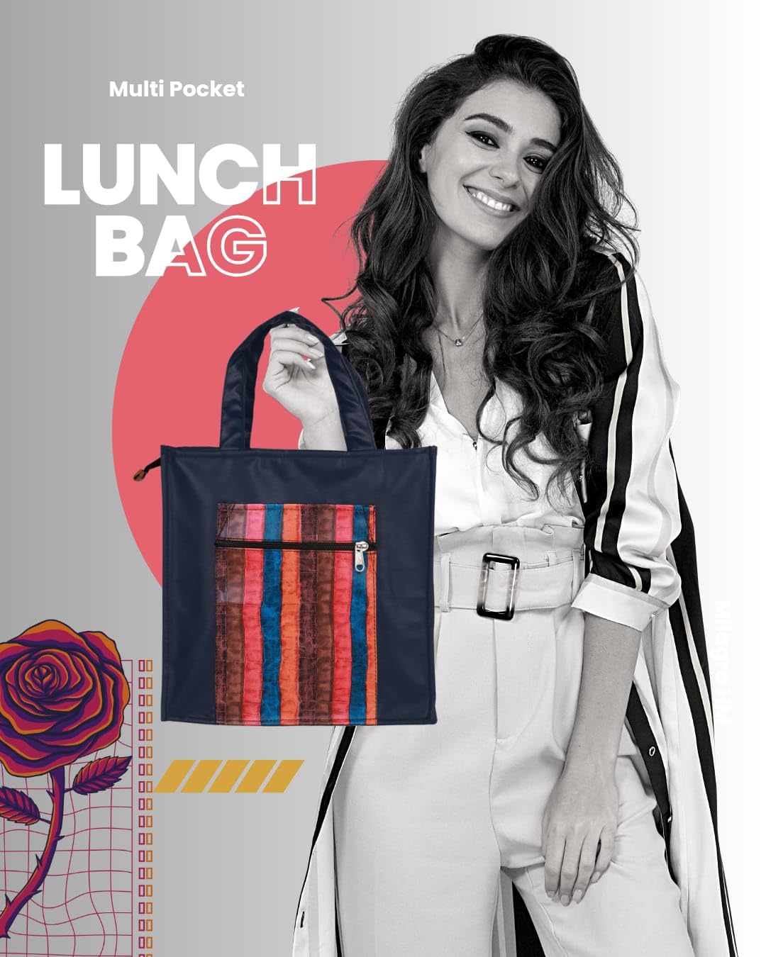 Handmade Lunch Bag for Office & College Faux Leather Tiffin Bag with Zip Closure