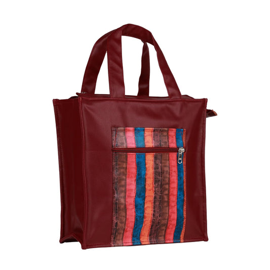 Handmade Lunch Bag for Office & College Faux Leather Tiffin Bag with Zip Closure maroon