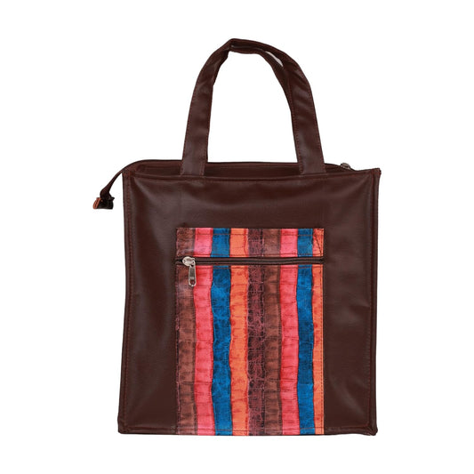 Handmade Lunch Bag for Office & College Faux Leather Tiffin Bag with Zip Closure Brown