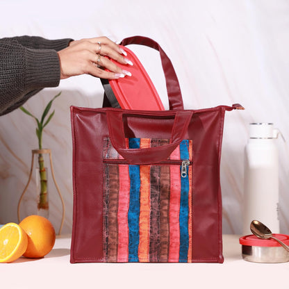 Handmade Lunch Bag for Office & College Faux Leather Tiffin Bag with Zip Closure