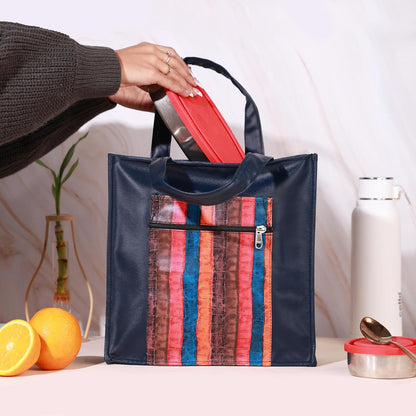 Handmade Lunch Bag for Office & College Faux Leather Tiffin Bag with Zip Closure