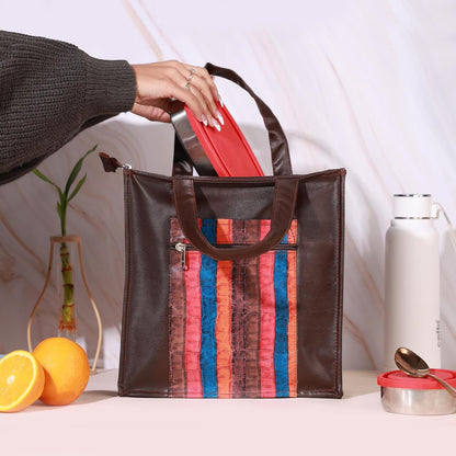 Handmade Lunch Bag for Office & College Faux Leather Tiffin Bag with Zip Closure