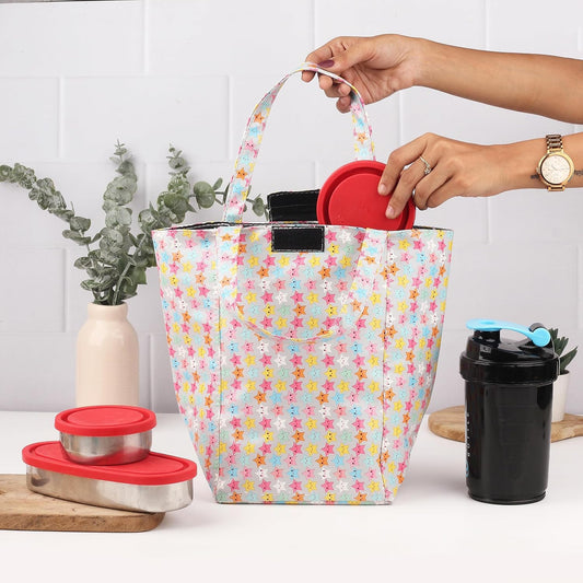 Lunch Bag | Faux Leather Exterior & Inner Waterproof Lining Starry Nights : Grey