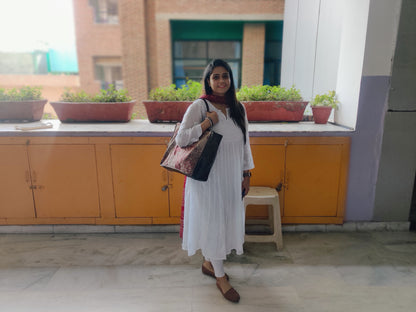 Jaquard and Leather Tote Bags