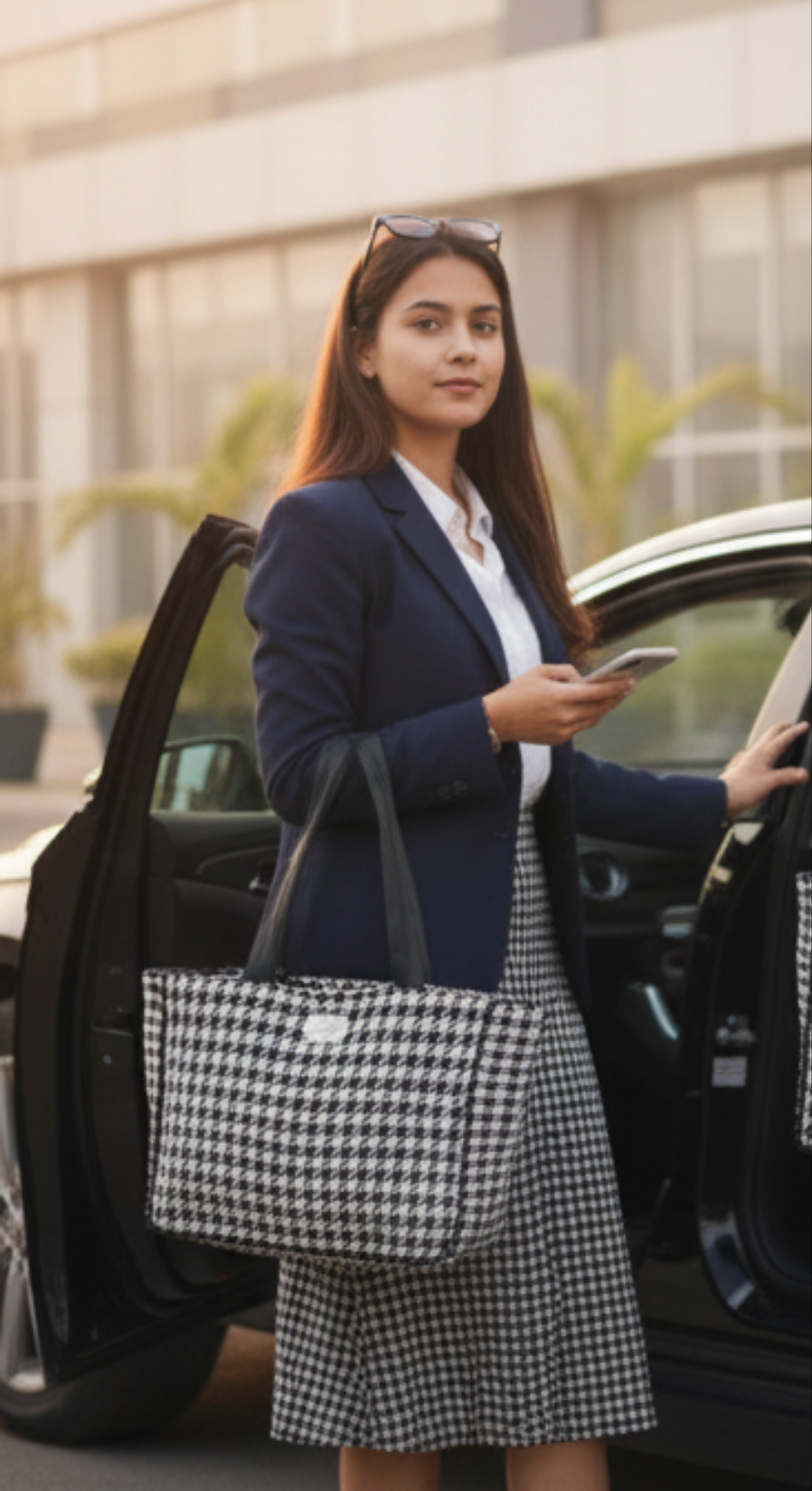 Book Tote  : Houndstooth (Black and White chequered)