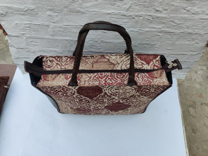 Jaquard and Leather Tote Bags