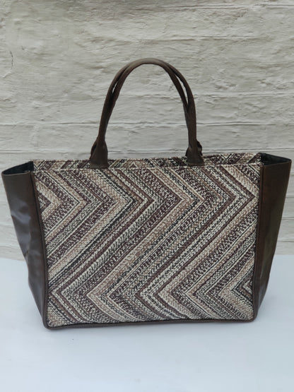 Jaquard and Leather Tote Bags