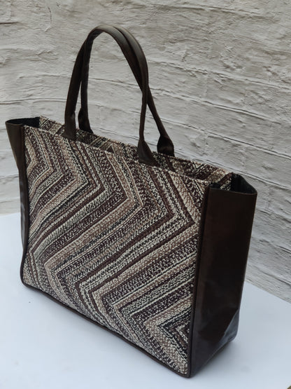 Jaquard and Leather Tote Bags