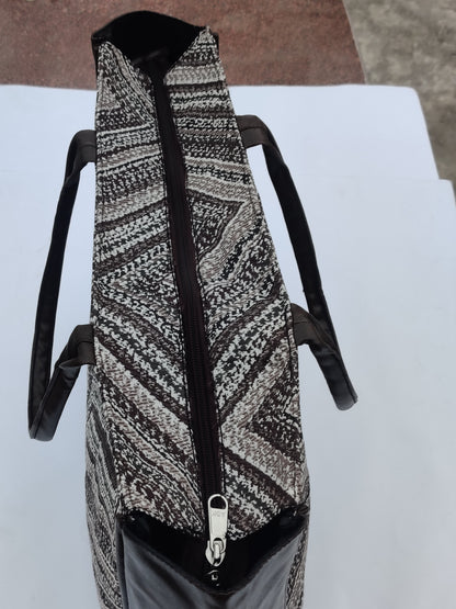 Jaquard and Leather Tote Bags