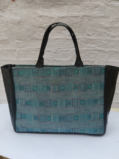 Jaquard and Leather Tote Bags