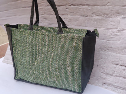 Jaquard and Leather Tote Bags