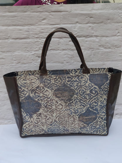 Jaquard and Leather Tote Bags