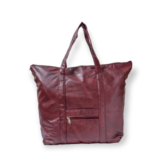 Traveler's Totes ( Large capacity Faux Leather Bags for weekend travelling, grocery shopping , et Maroon